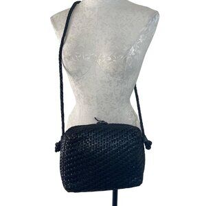 L J S Vintage Womens Crossbody Bag Black Collection Woven Leather